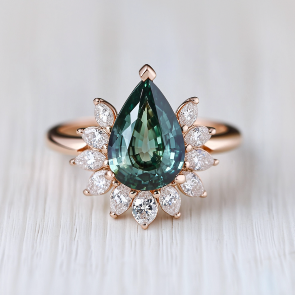 Regal Aura Teal Sapphire Engagement ring, Rare Blue Green Sapphire Engagement ring