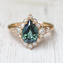 Load image into Gallery viewer, 14k Teal Sapphire Engagement ring, Rare Blue Green Sapphire Engagement ring
