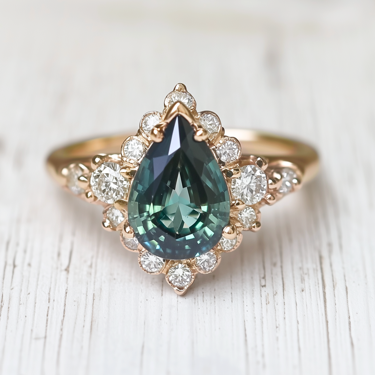 14k Teal Sapphire Engagement ring, Rare Blue Green Sapphire Engagement ring