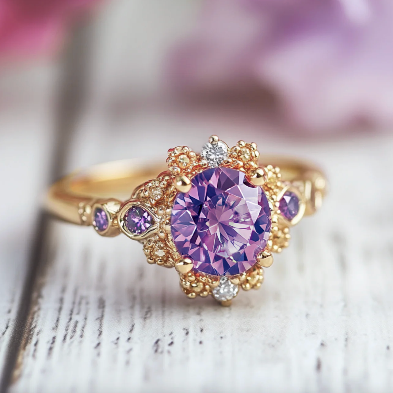 Garden Fairy Amethyst Engagement Rings, 14k Gold Amethyst Engagement Ring