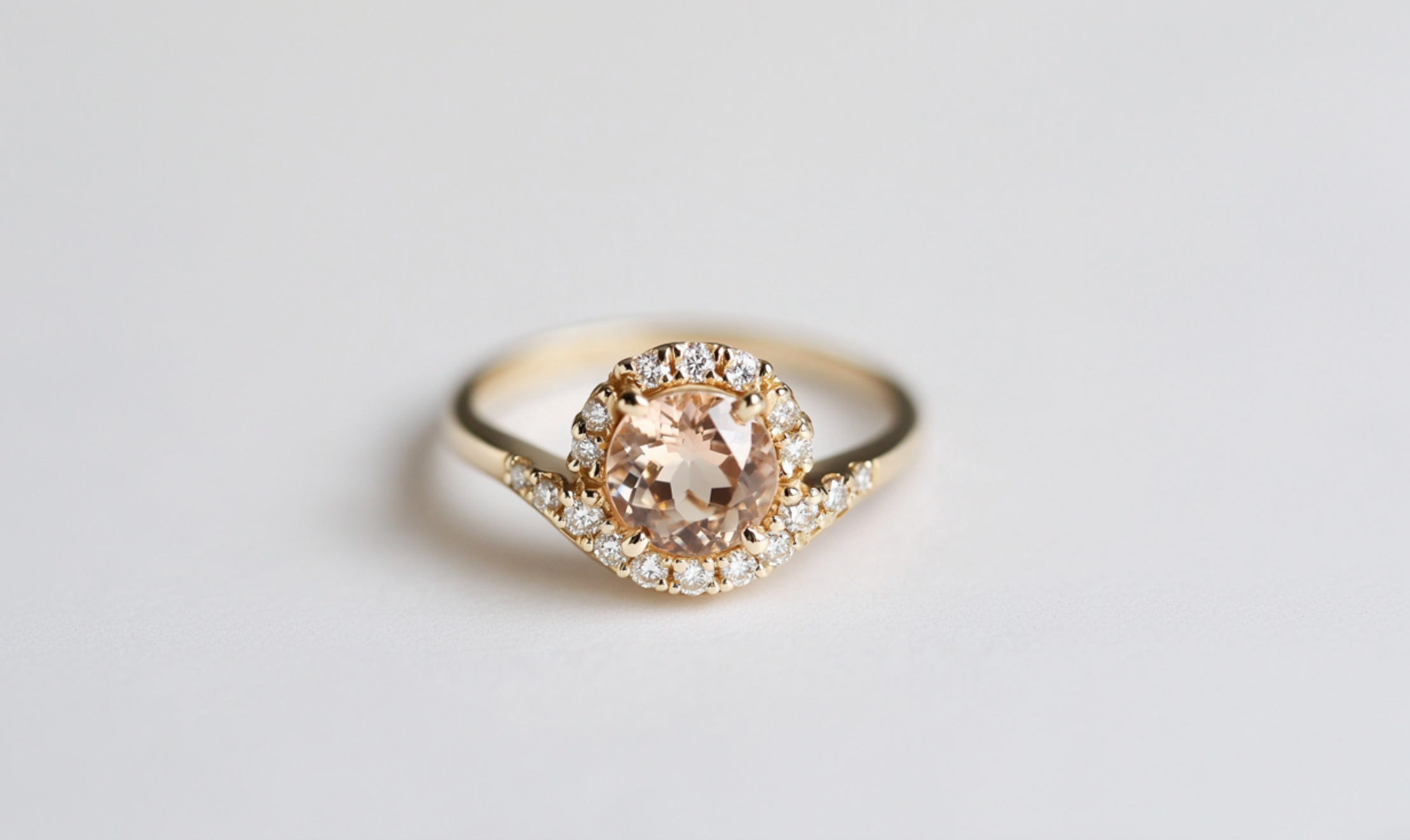 Morning Dew Champagne Moissanite Engagement Ring, Halo Moissanite Engagement Band