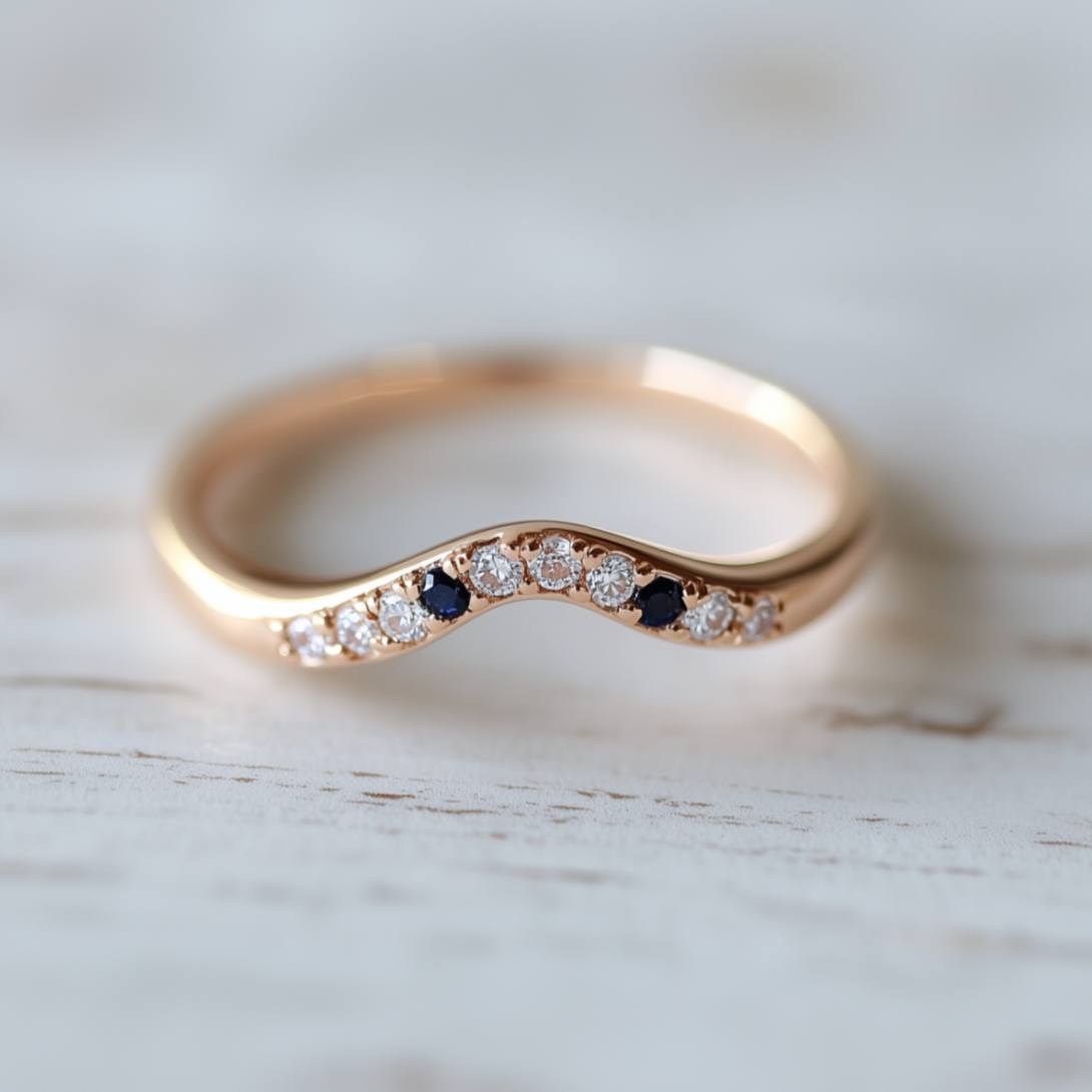 14k Gold Diamond Chevron Wedding band, Chevron Stacking Band