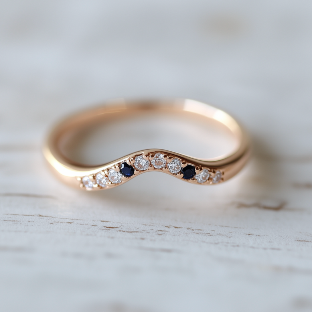 14k Gold Moissanite Chevron Wedding band, Stacking Band