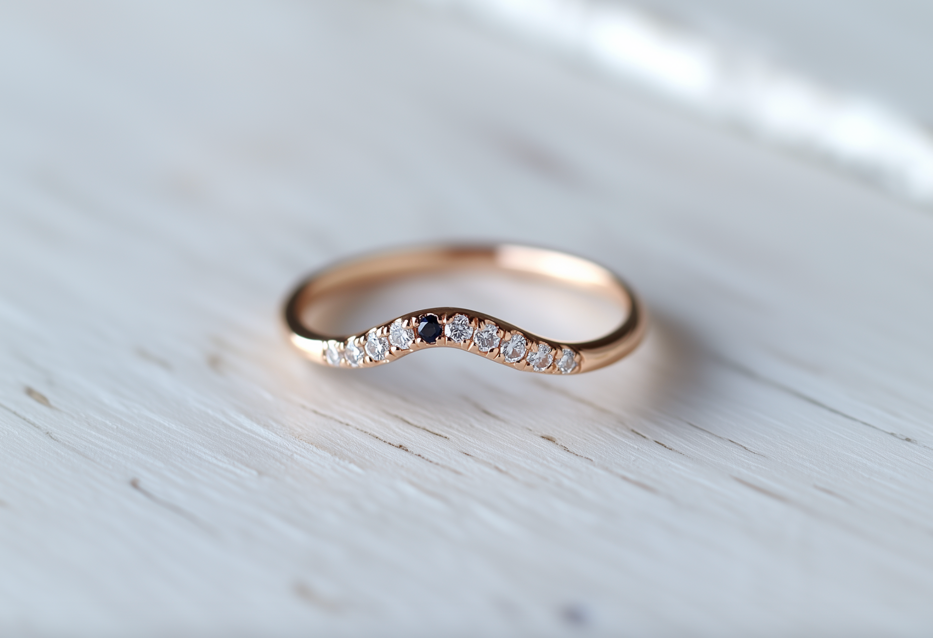 Hidden star 14k Gold Diamond Chevron Wedding band, Stacking Band