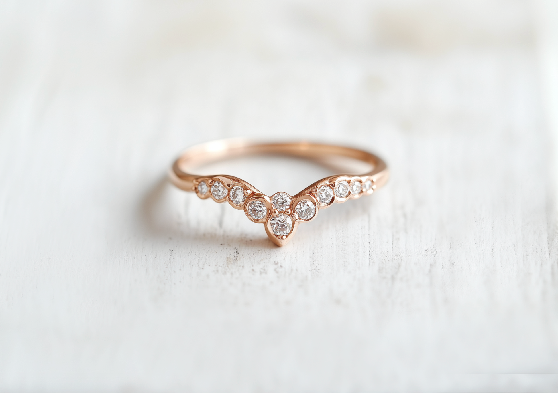 Moonlit Vow 14k Gold Diamond Chevron Wedding band, Stacking Band