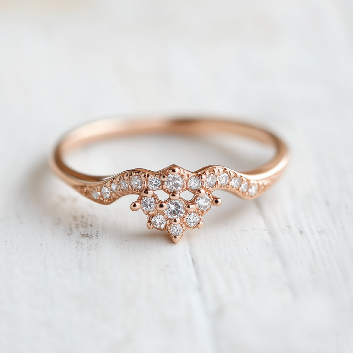 Nebula 14k Gold Diamond Chevron Wedding band, Stacking Band