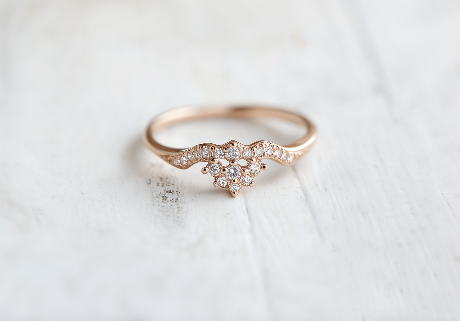 Nebula 14k Gold Diamond Chevron Wedding band, Stacking Band