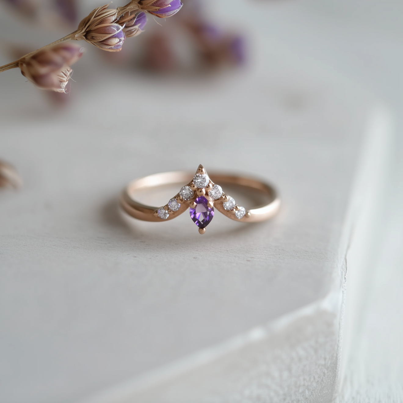 Violet Apex Tanzanite Engagement Rings, 14k Purple Tanzanite Engagement Ring