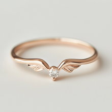 Load image into Gallery viewer, Angel&#39;s Wing Minimalist Diamond ring, V Shape Wedding Band
