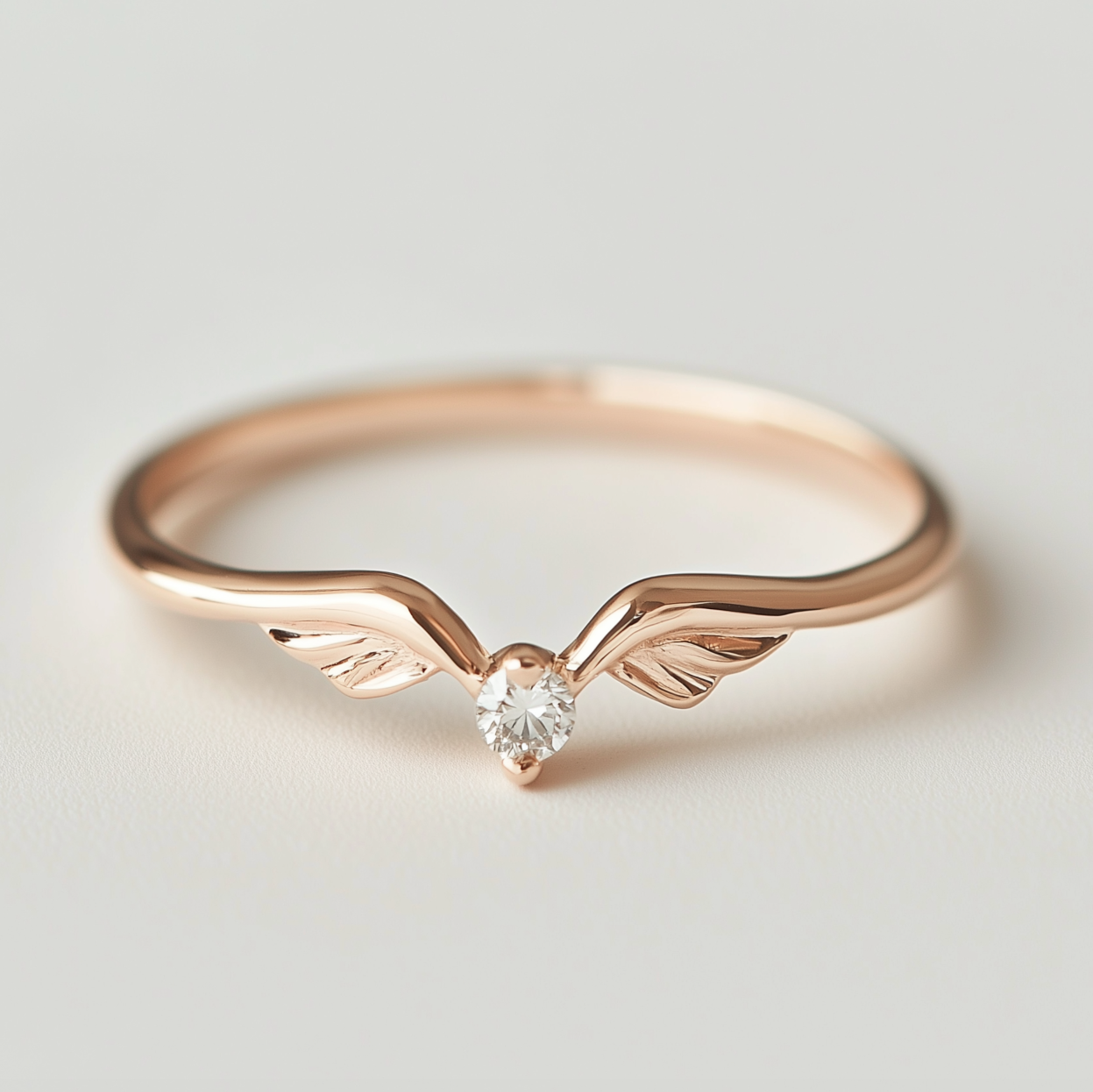 Angel's Wing Minimalist Diamond ring, V Shape Wedding Band