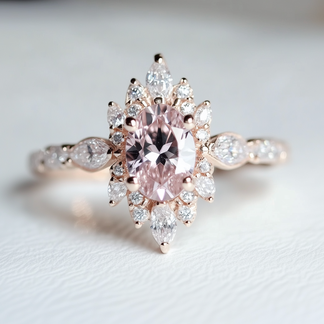 Rosy Lavender Rose quartz Ring, 14k Gold Engagement Ring