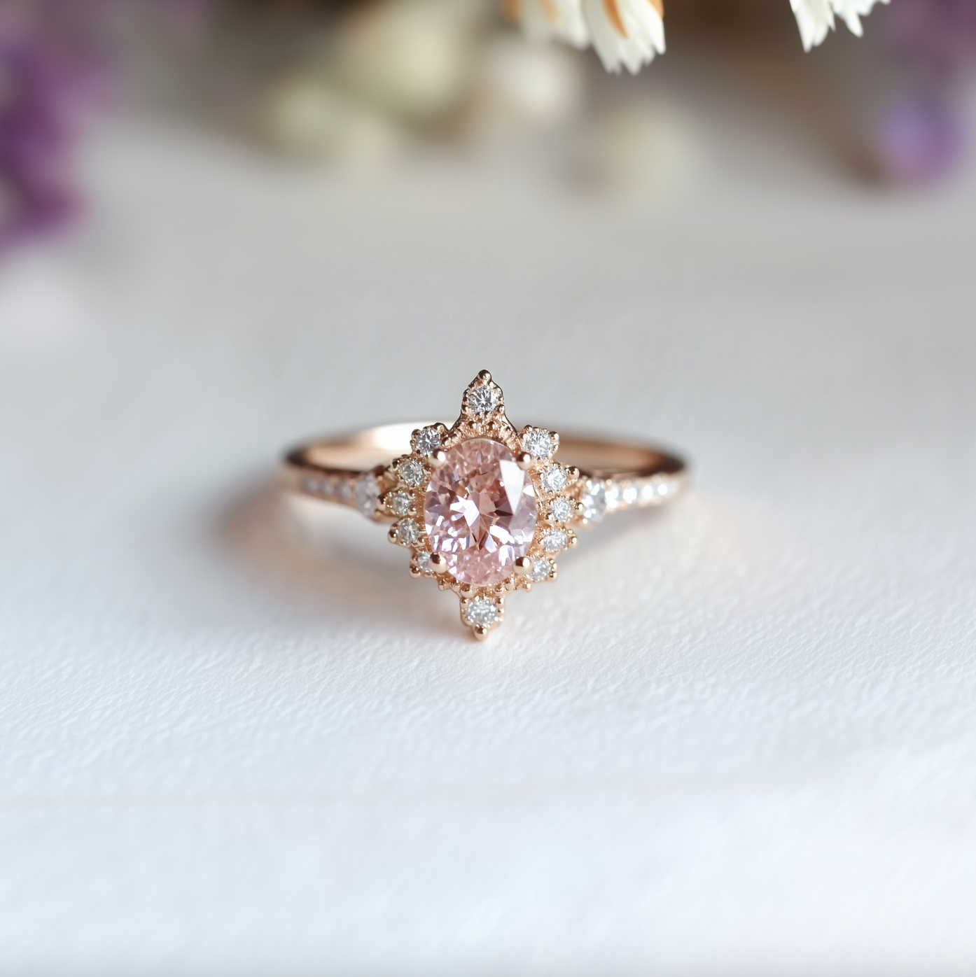 Champagne Lily Rose quartz Ring, 14k Gold Engagement Ring