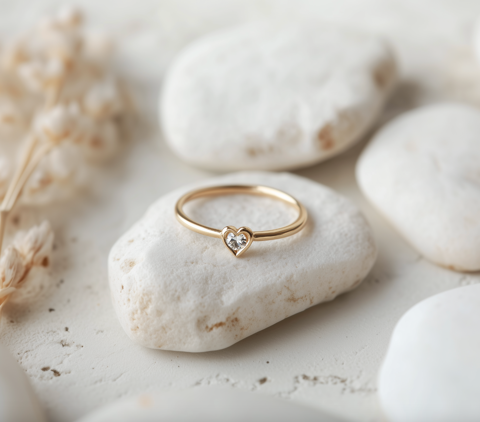 Dainty Diamond Stacking ring, Small Heart Shaped Ring, Thin Band