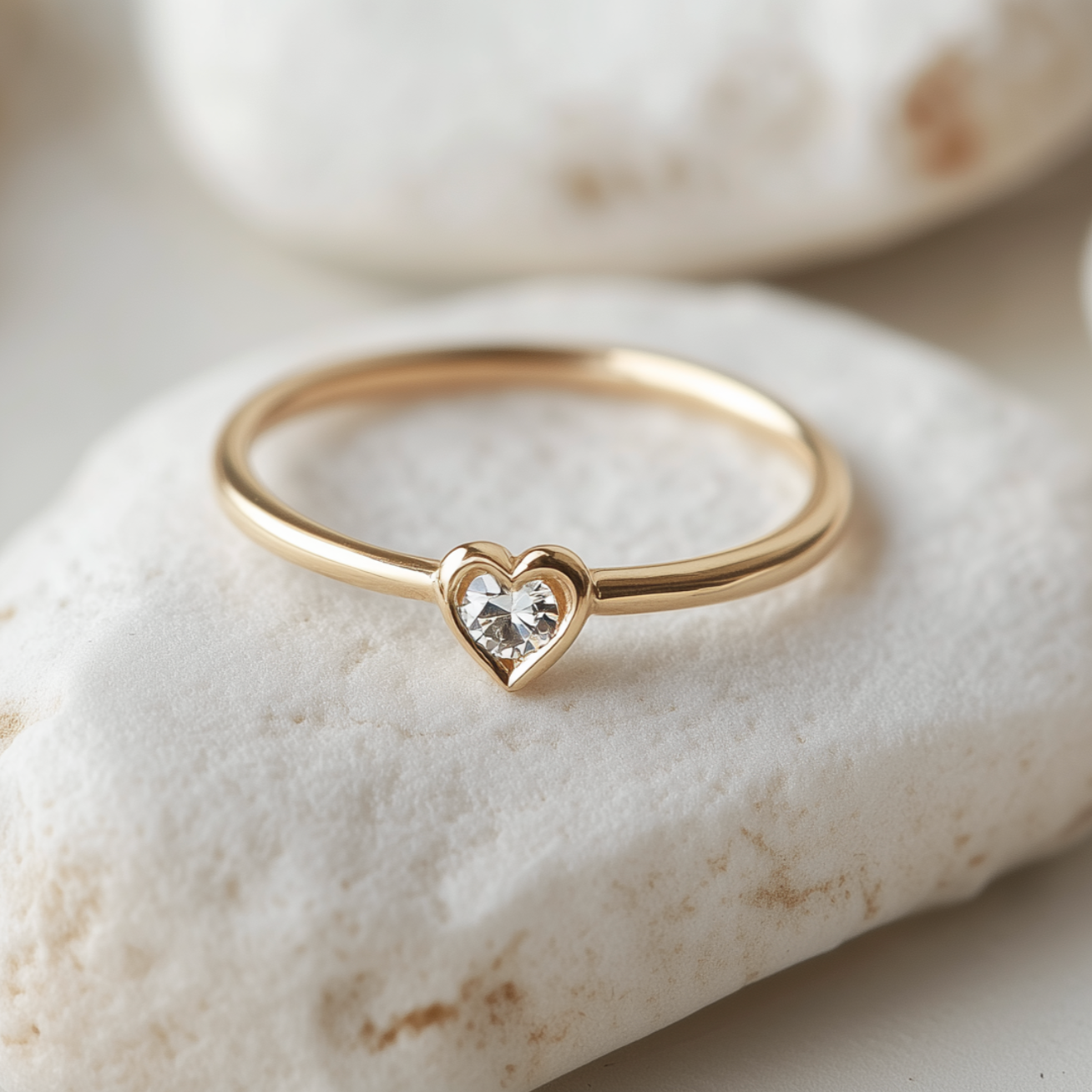 Dainty Diamond Stacking ring, Small Heart Shaped Ring, Thin Band