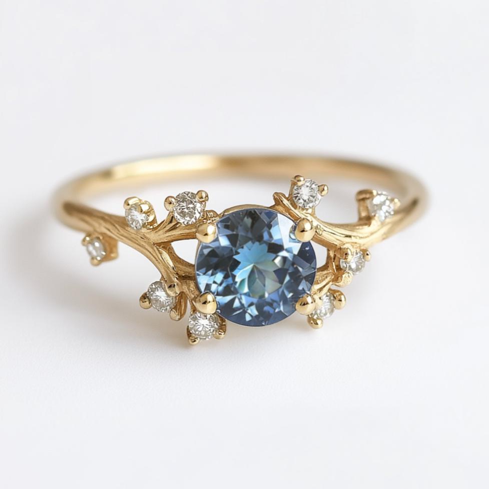 Hera Blue Sapphire ring, Blue Sapphire Engagement ring, Twig Ring