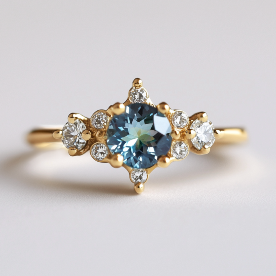 Selene’s Horizon 14k Gold Blue Sapphire ring, Blue Sapphire Engagement ring
