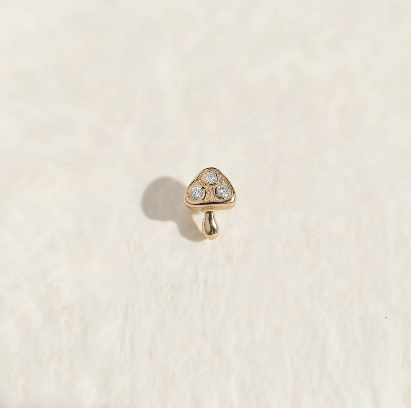Mellow Shroom, Mini mushroom Diamond Stud 14k Gold, Single Stud