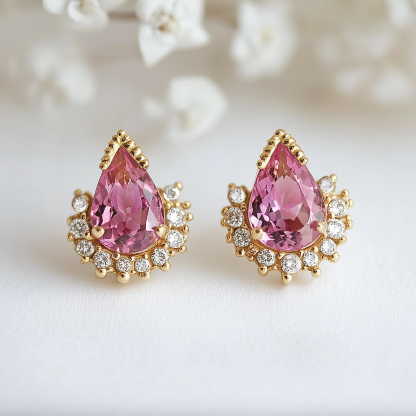 Mermaid Pink Tourmaline Earrings, 14k Gold Tourmaline Earrings Studs