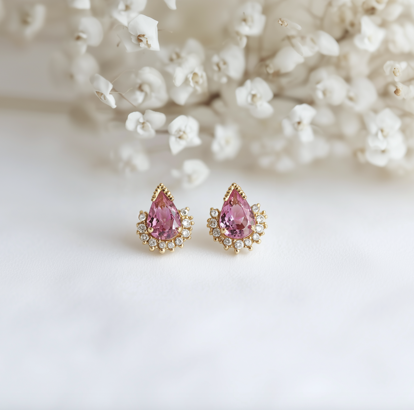 Mermaid Pink Tourmaline Earrings, 14k Gold Tourmaline Earrings Studs