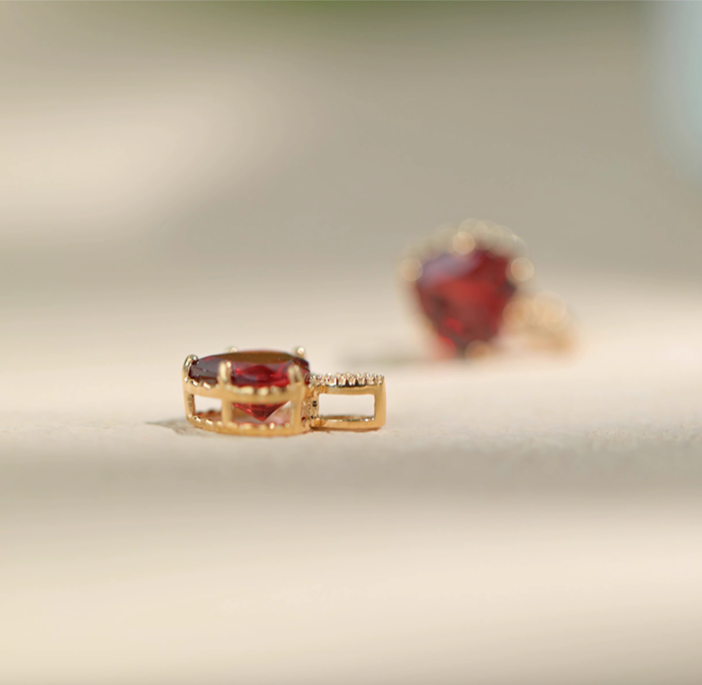 Pomona, 18k Gold Garnet Necklace, Deep Red Garnet Pendant