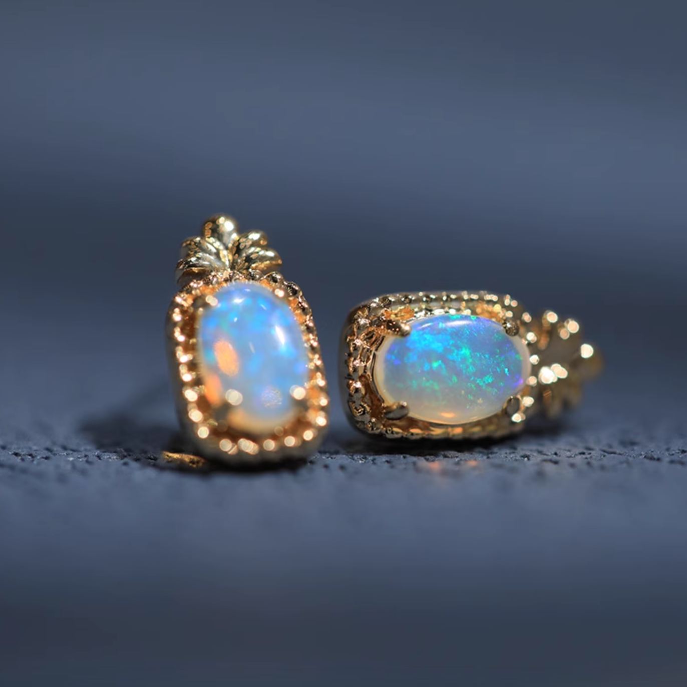 Mirage, 18k Gold Australian White Opal Studs, Opal Earrings