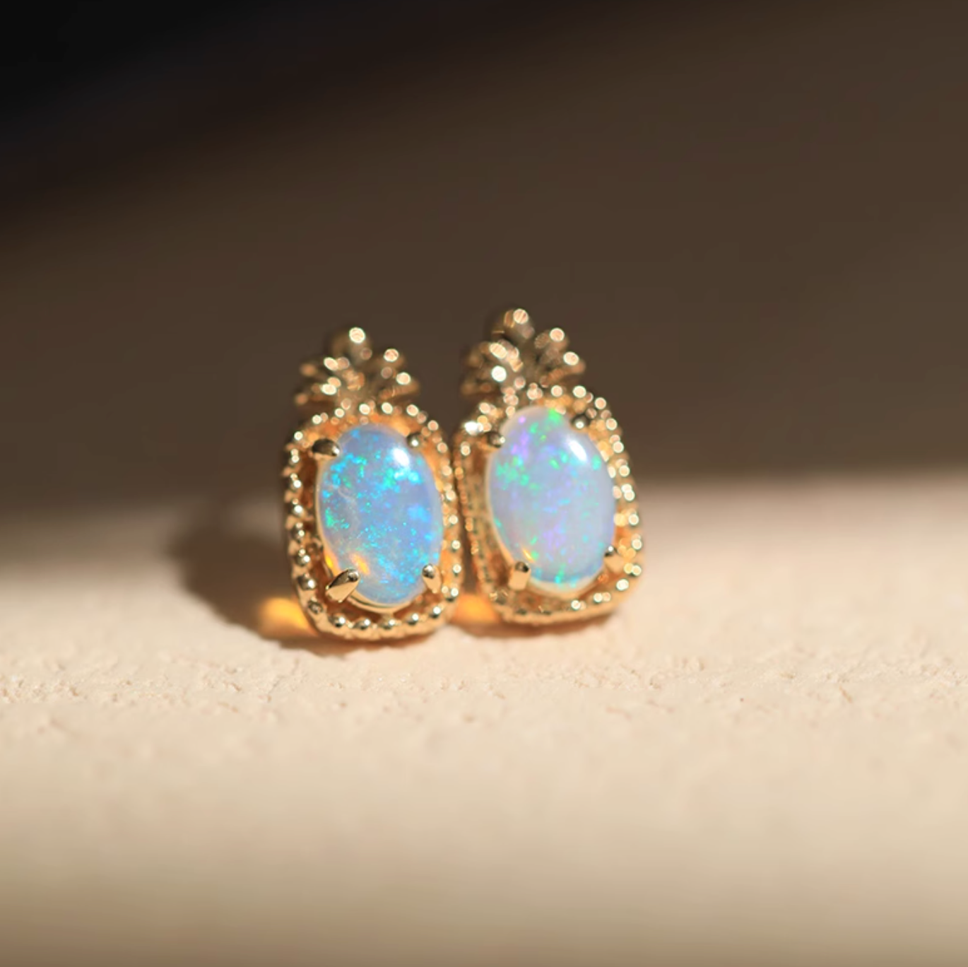 Mirage, 18k Gold Australian White Opal Studs, Opal Earrings