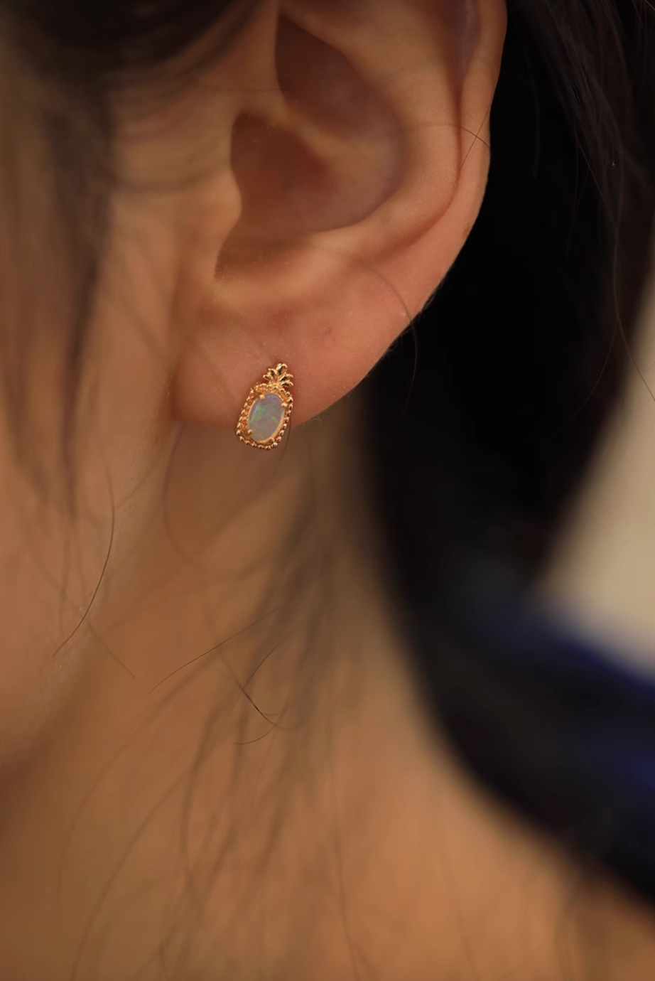 Mirage, 18k Gold Australian White Opal Studs, Opal Earrings