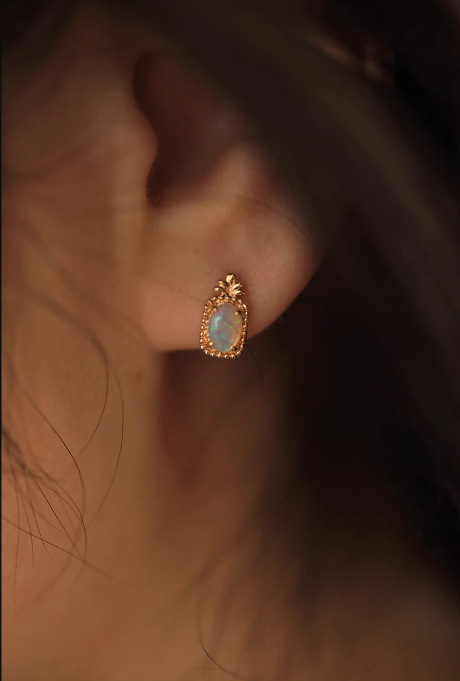 Mirage, 18k Gold Australian White Opal Studs, Opal Earrings