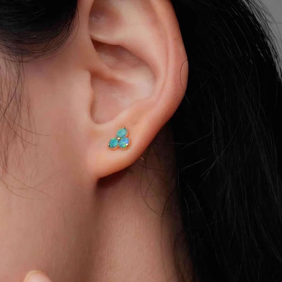 Blue Flame, 18k Gold Australian Opal Studs, Opal Earrings