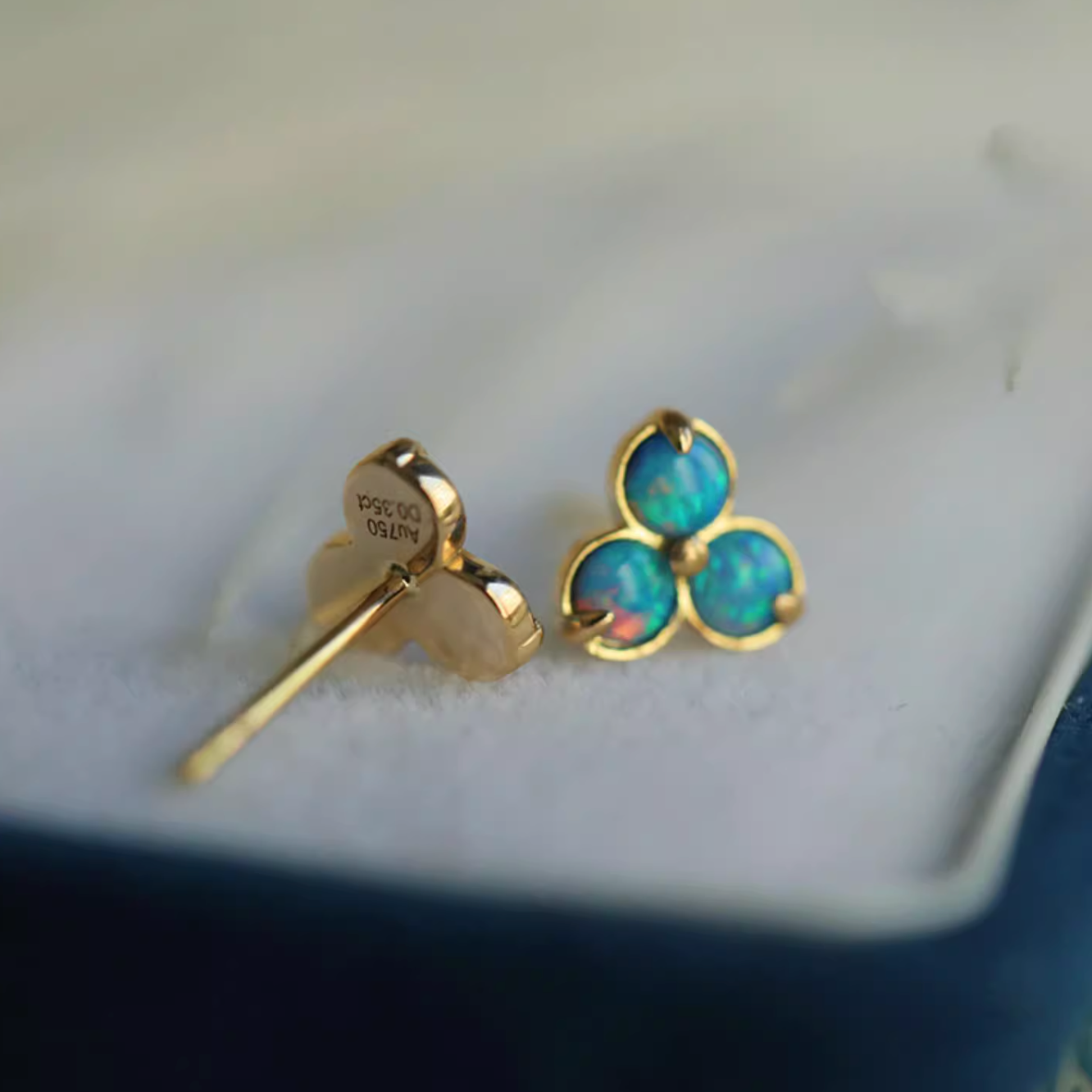 Blue Flame, 18k Gold Australian Opal Studs, Opal Earrings