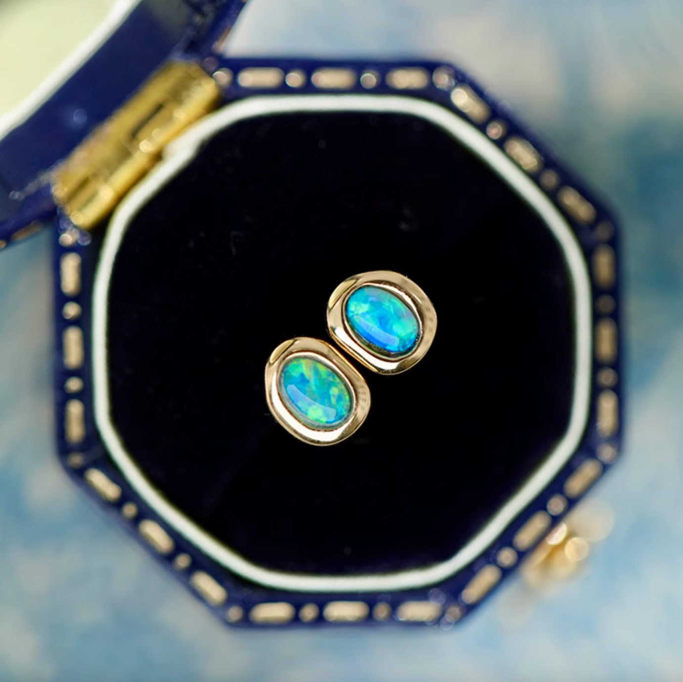 Classic 18k Gold Australian Opal Studs, Opal Earrings