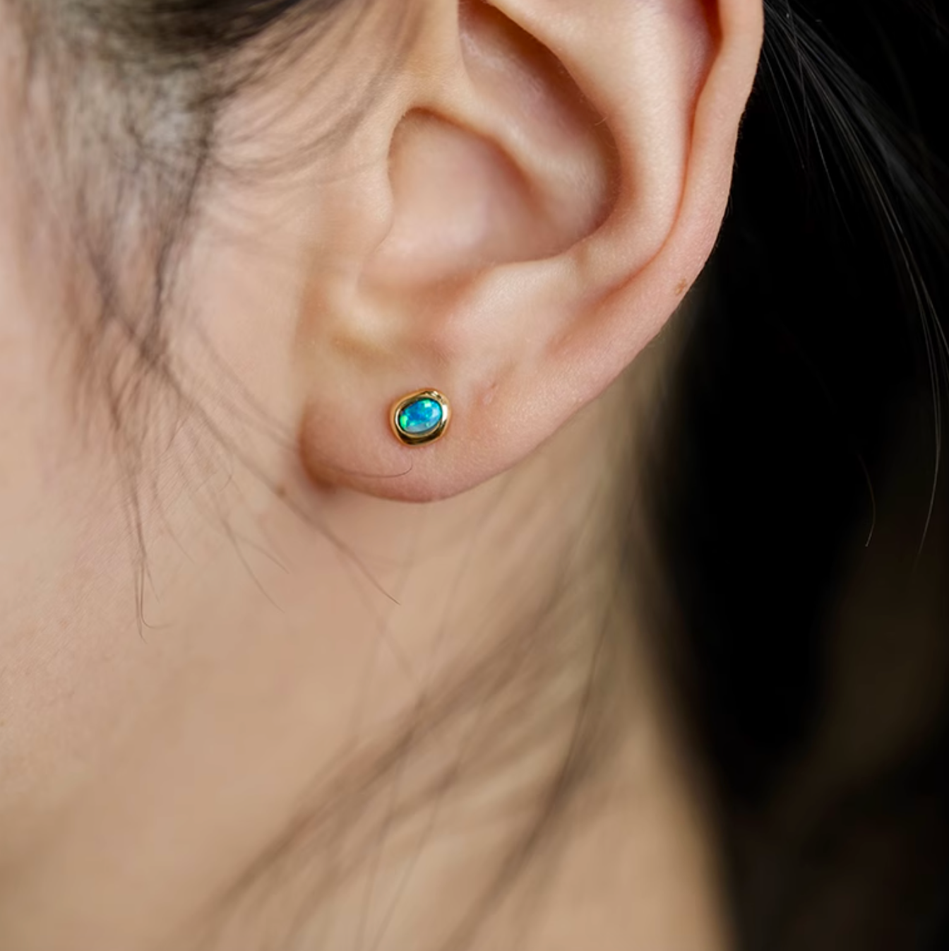 Classic 18k Gold Australian Opal Studs, Opal Earrings