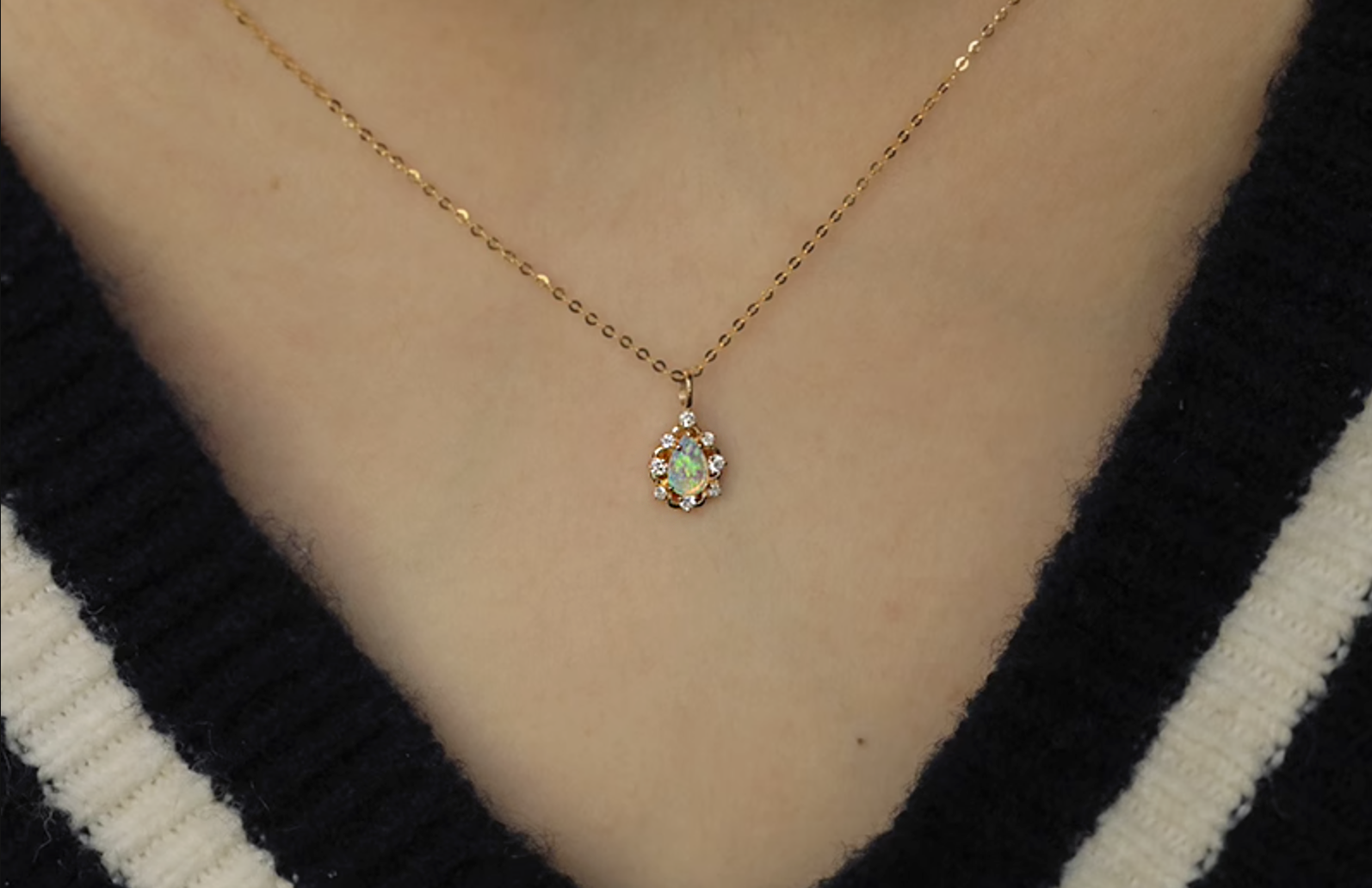 18k Gold Australian Opal Necklace, Opal Pendant