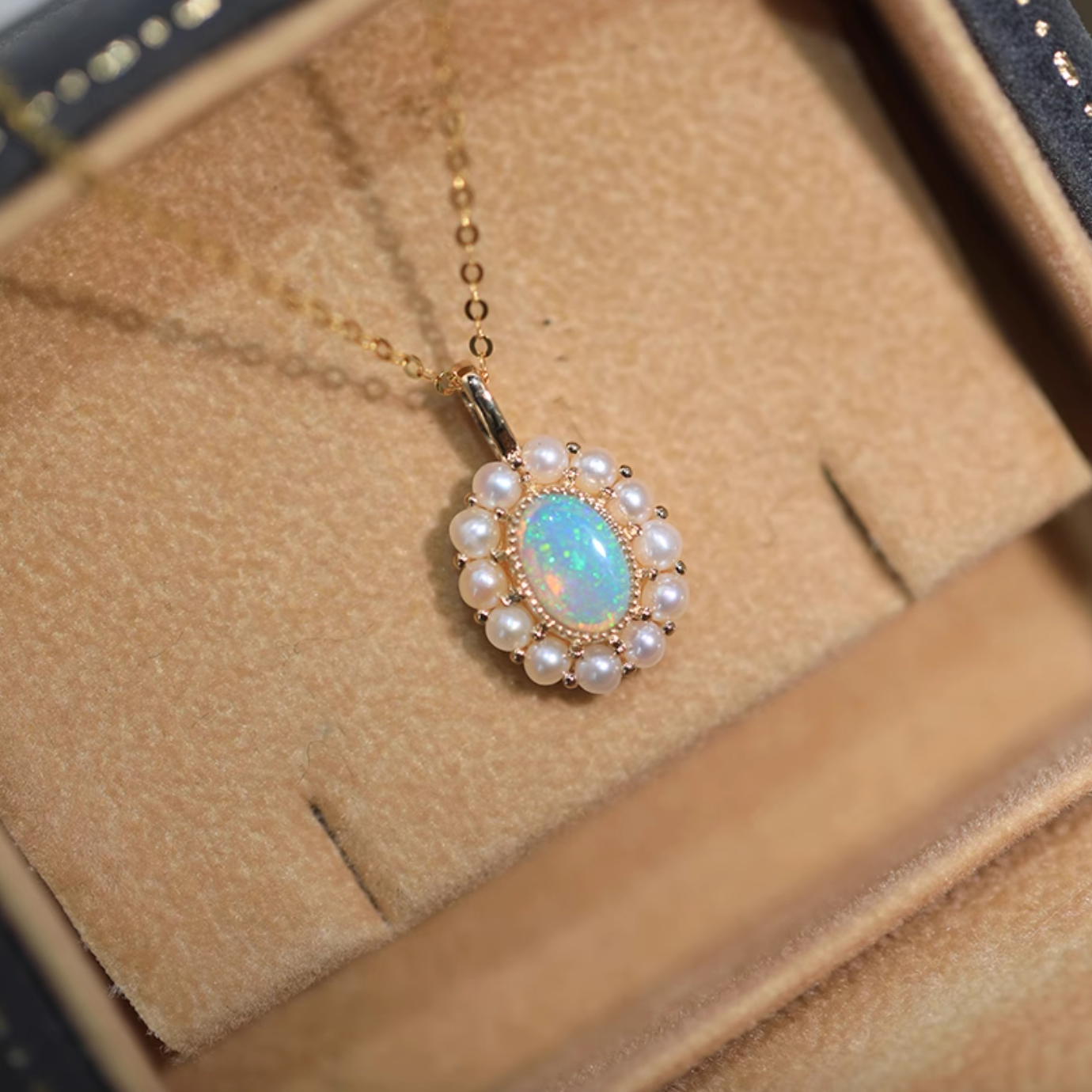 Moonlit, 18k Gold Australian Opal and Pearl Necklace