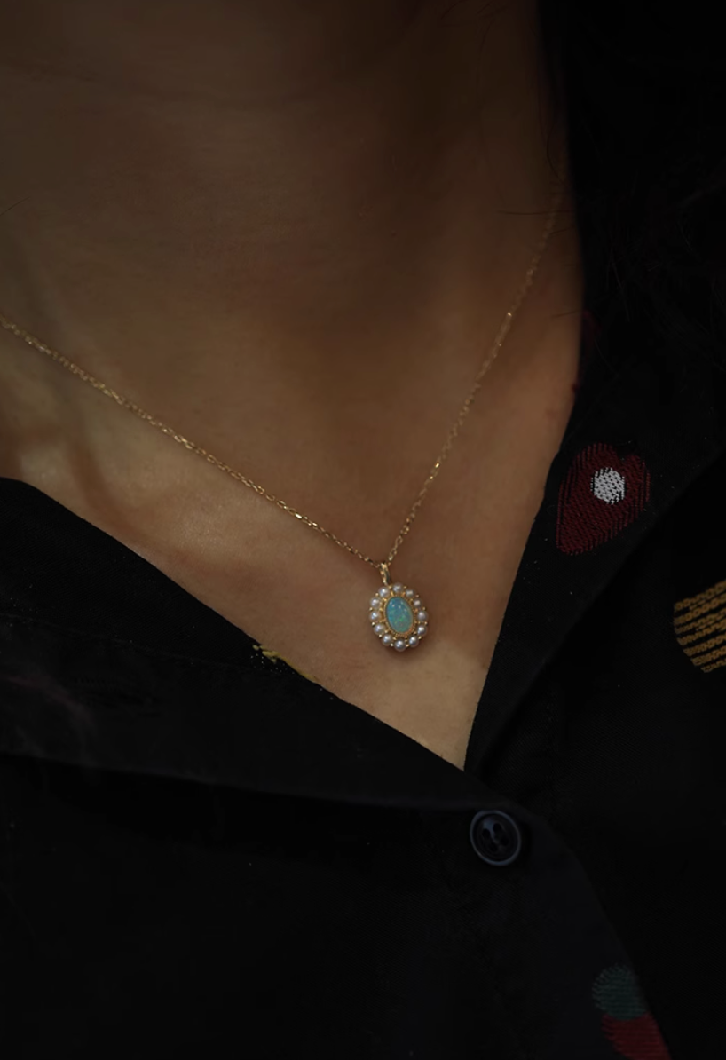 Moonlit, 18k Gold Australian Opal and Pearl Necklace