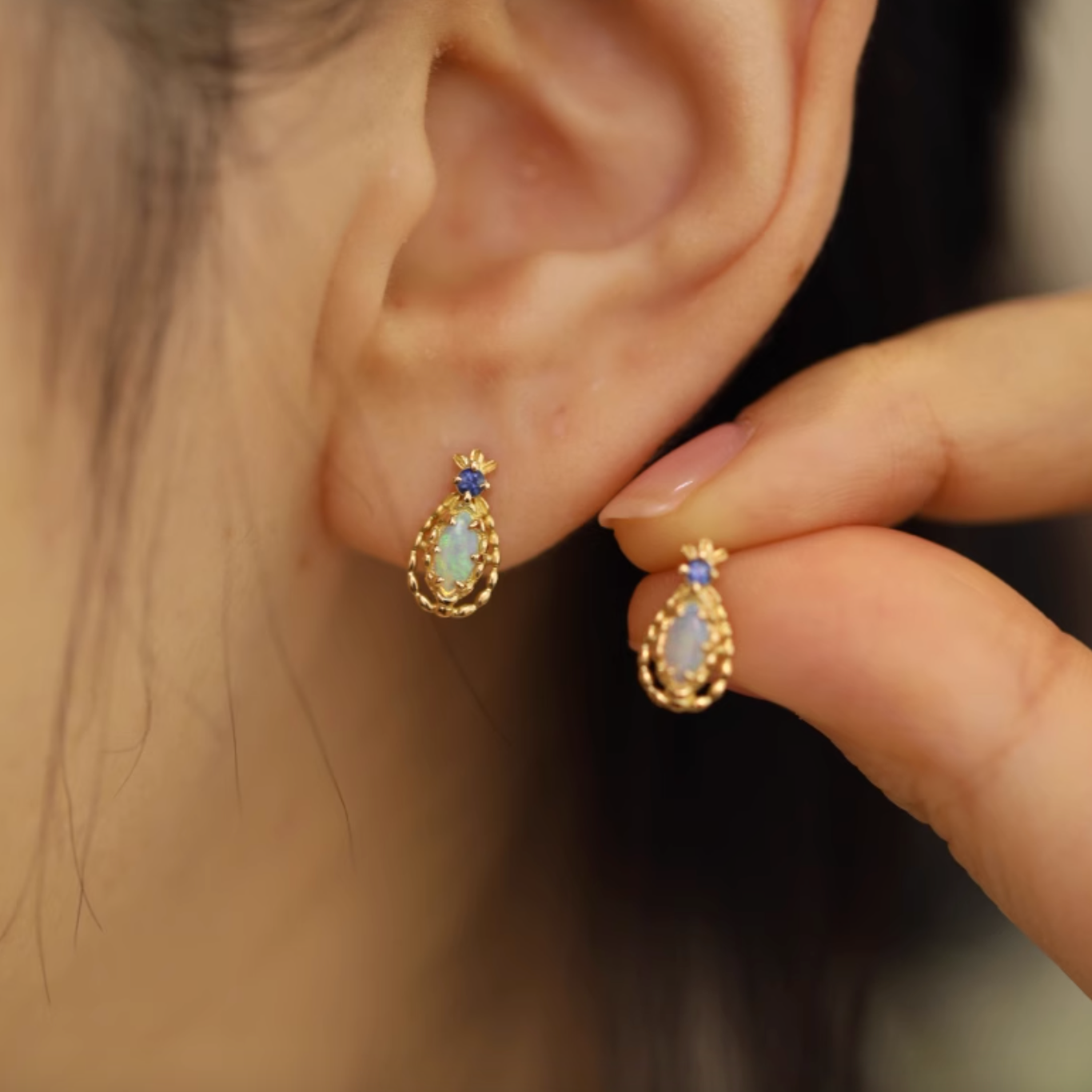 Braid 18k Gold Australian Opal Studs, Opal Earrings