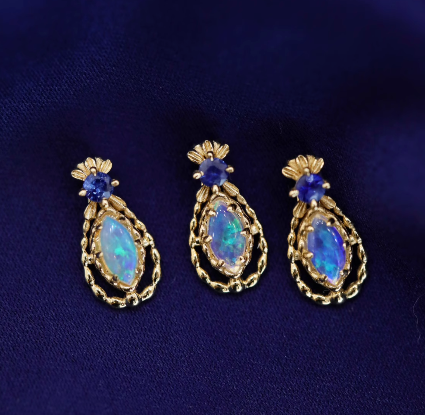 Braid 18k Gold Australian Opal Studs, Opal Earrings