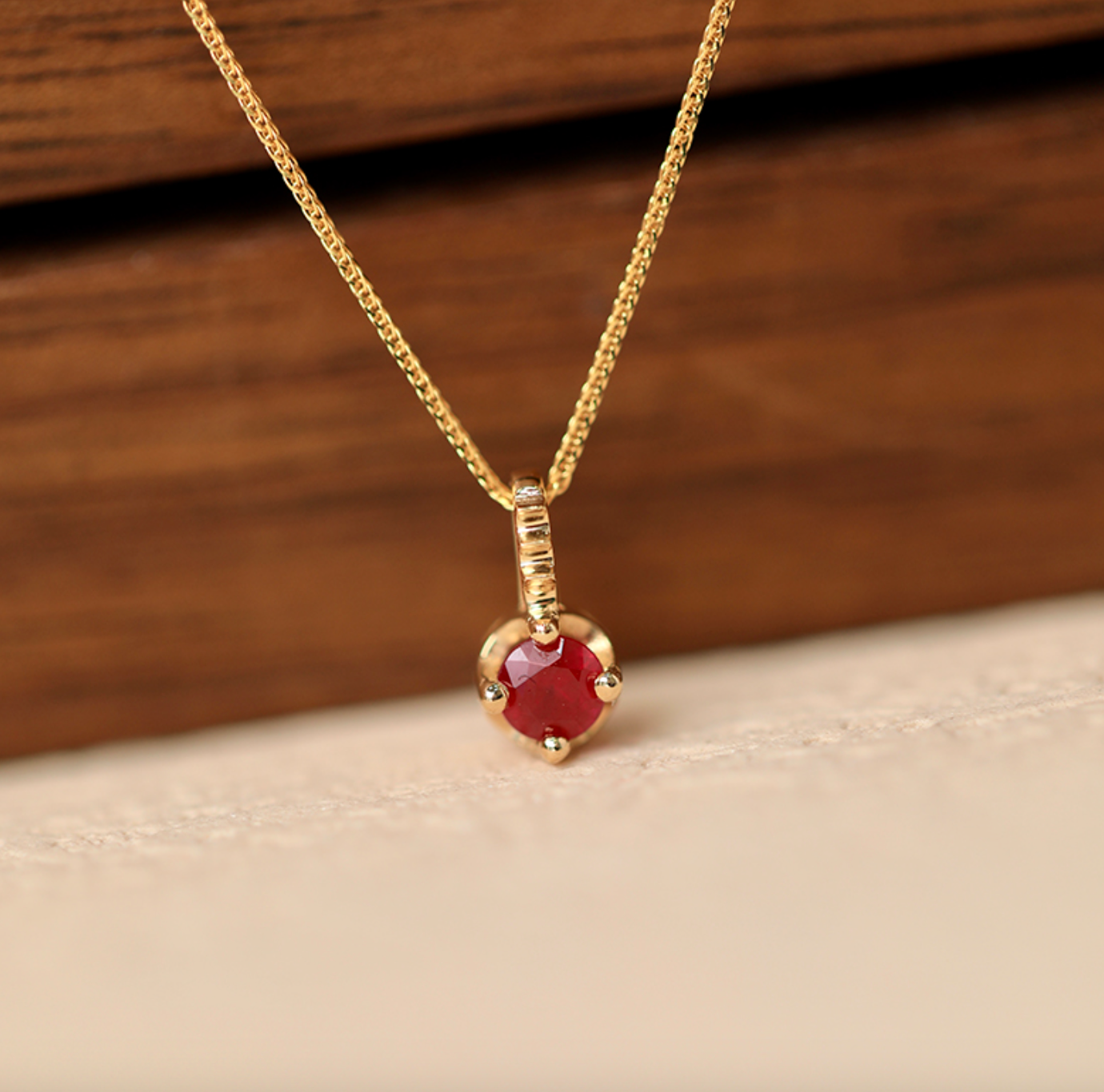 Cherry Pop 18k Gold Pink Ruby necklace, small pendant Charm
