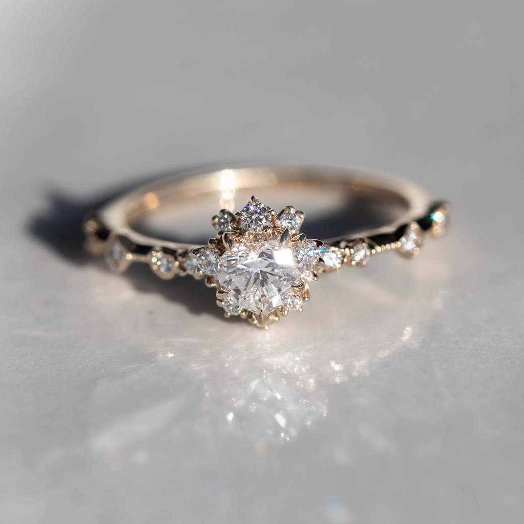 Starlit Heart, Moissanite Engagement Ring, 14k Gold Engagement Ring