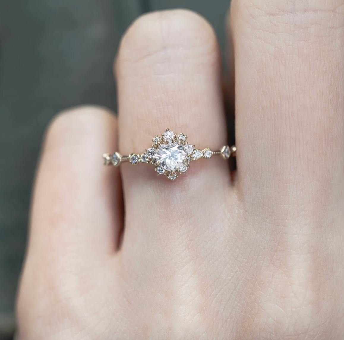 Starlit Heart, Moissanite Engagement Ring, 14k Gold Engagement Ring