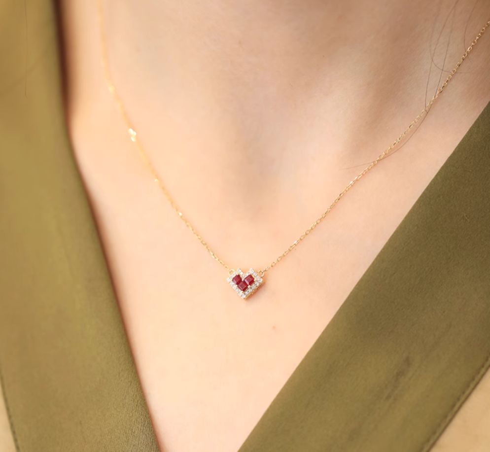Titan’s Heart shaped Ruby pendant, 18k Gold Pink Ruby necklace, Solid Gold Ruby pendant