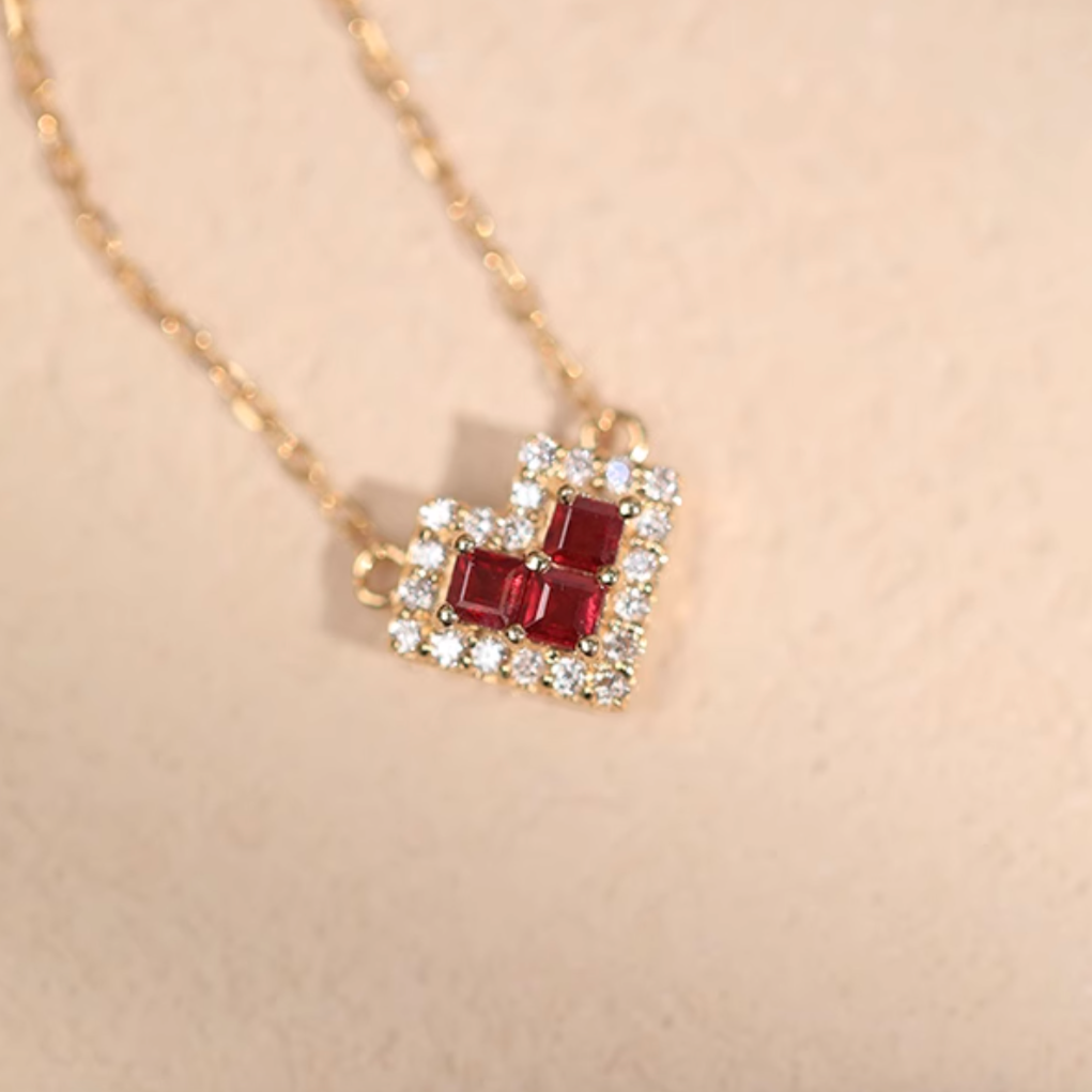 Titan’s Heart shaped Ruby pendant, 18k Gold Pink Ruby necklace, Solid Gold Ruby pendant