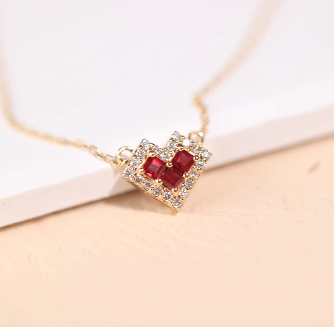 Titan’s Heart shaped Ruby pendant, 18k Gold Pink Ruby necklace, Solid Gold Ruby pendant
