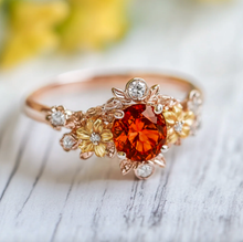 Load image into Gallery viewer, Eve&#39;s Garden Mandarine Garnet Engagement Ring, Mandarine Orange Garnet ring
