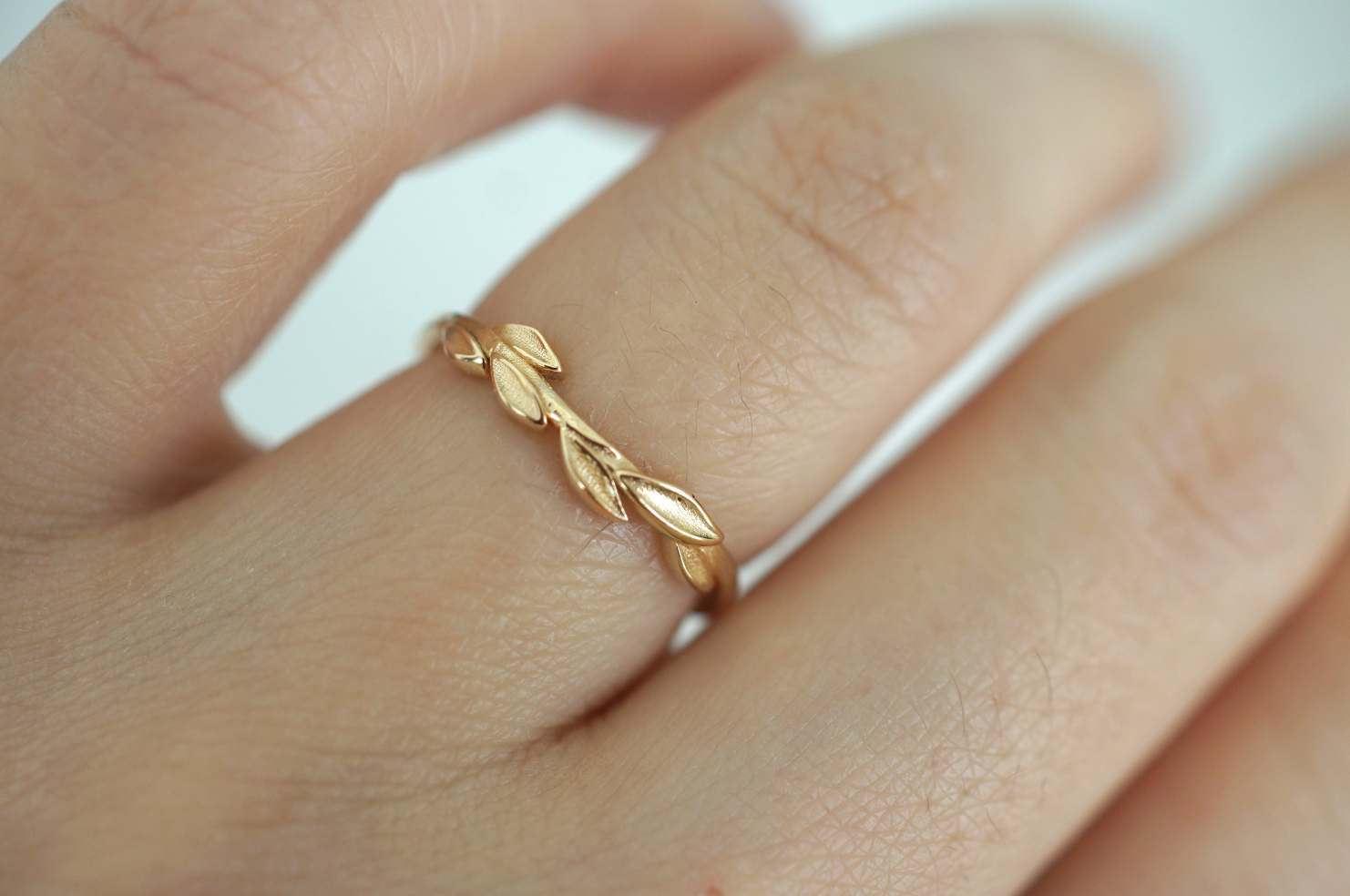 Lily Feather, 14k Gold Wedding Matching Leafy Ring