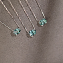 Load image into Gallery viewer, Water blue Tourmaline Necklace, 18k Gold Tourmaline Pendant, 18k Gold Necklace
