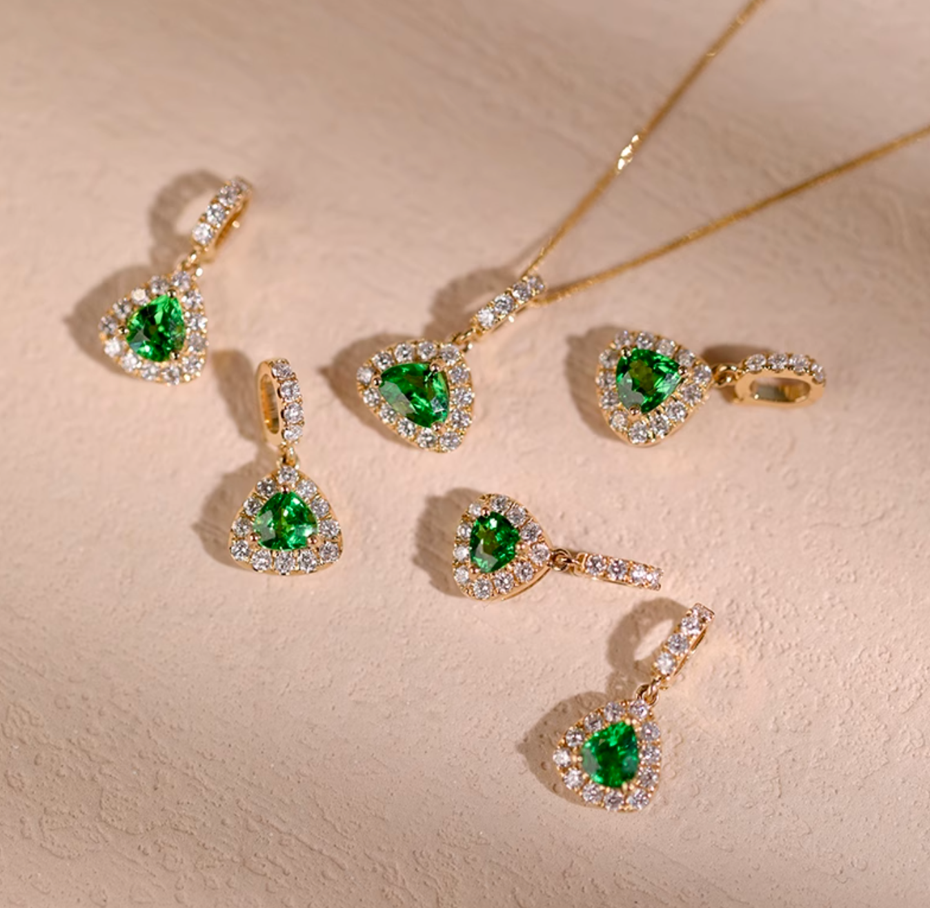 Dune's Garden 18k Gold Tsavorite necklace, Solid Gold Tsavorite pendant with Diamond