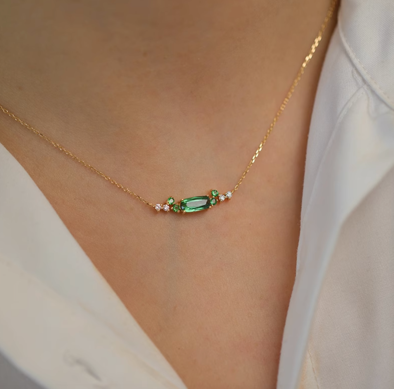 Green mile 18k Gold Green Tourmaline Necklace, Tourmaline Necklace