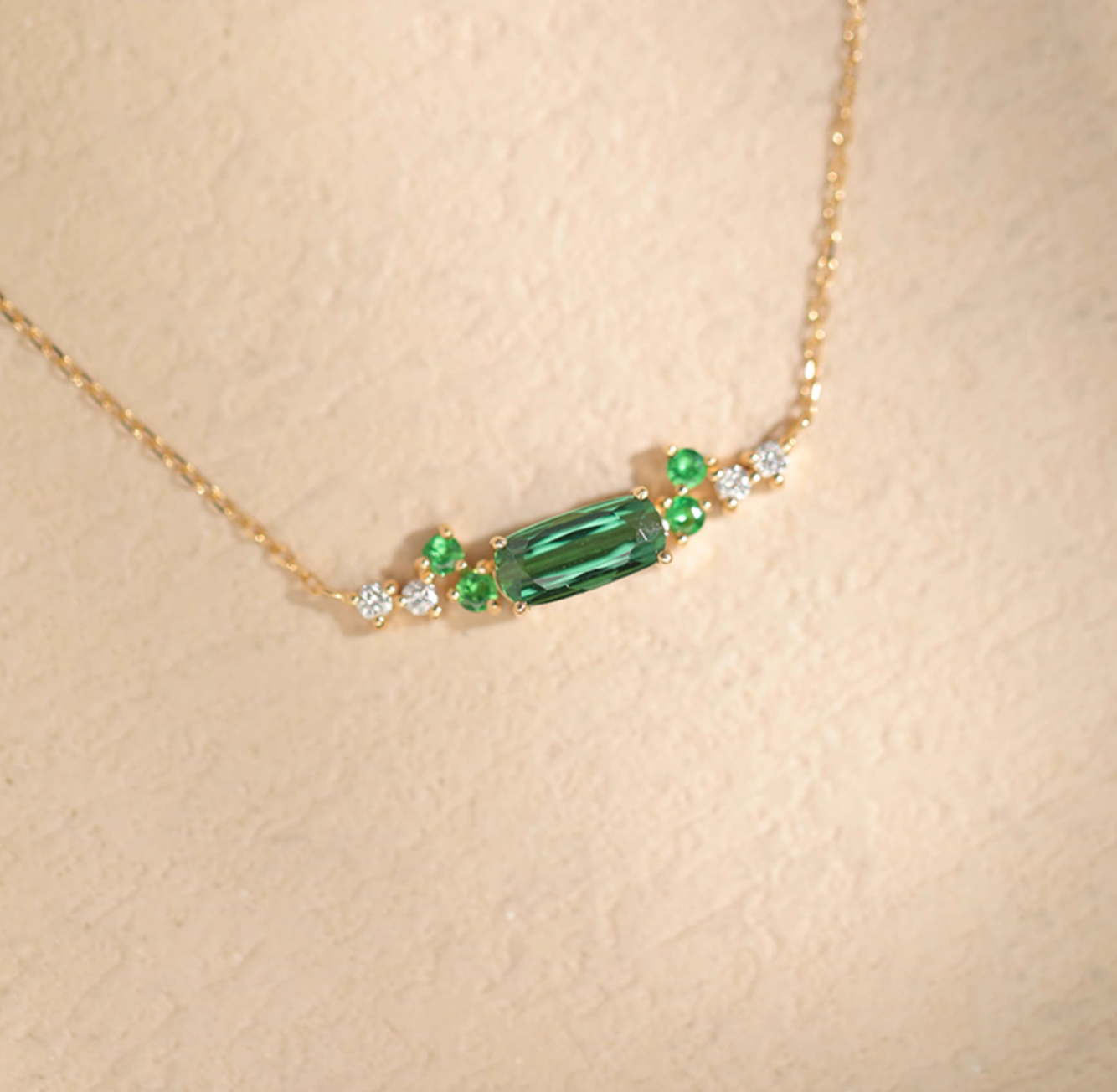Green mile 18k Gold Green Tourmaline Necklace, Tourmaline Necklace