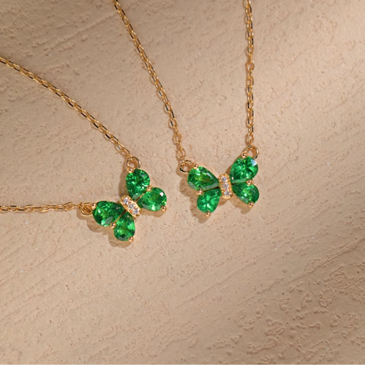 Lucky Butterfly 18k Gold Green Tsavorite Necklace, butterfly Tsavorite Necklace